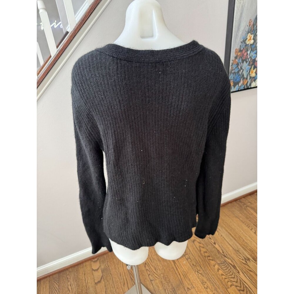 VINCE V-Neck Shaker Rib Wool Cashmere Blend Black Sweater Size Small - Picture 4 of 4